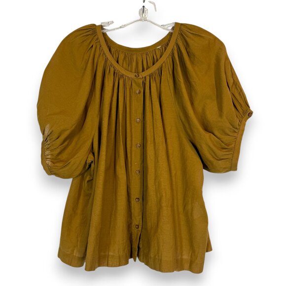 Doen Tops - Doen June Top Blouse In Gold Tan Short Sleeve, Size Medium Or  Large